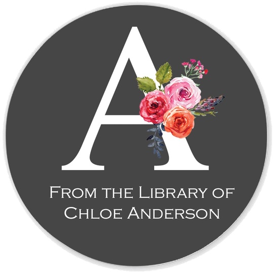Charcoal Floral Bunch Initial Library Round Stickers
